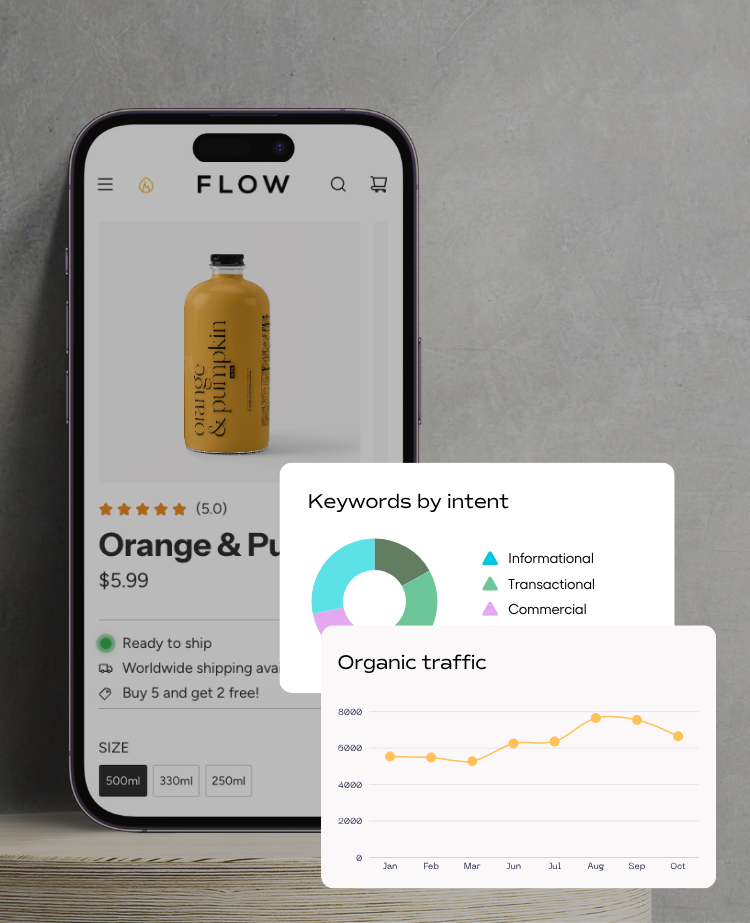Skincare product on a page with SEO metrics